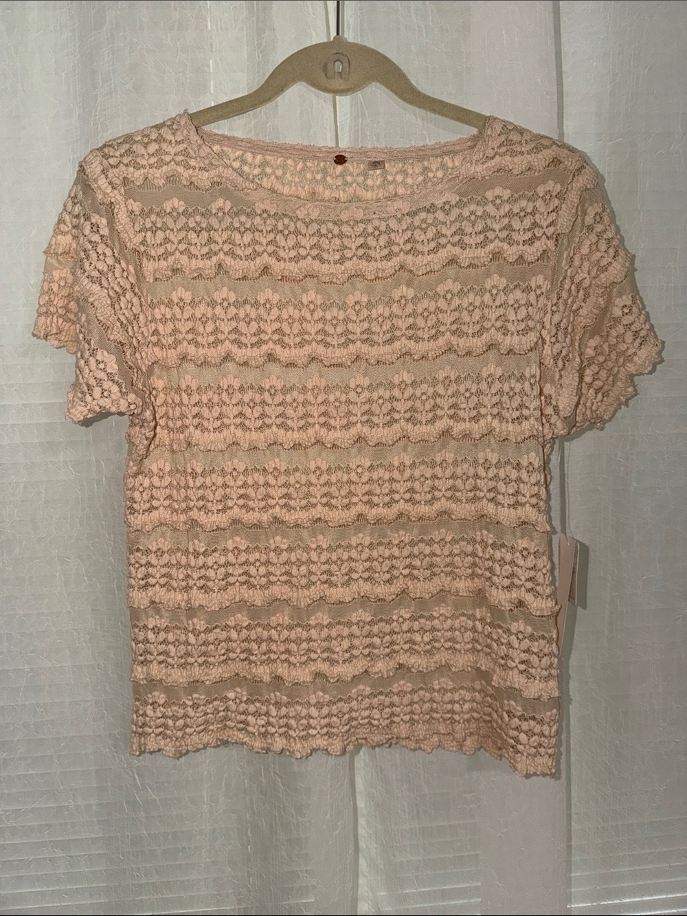 free people XL Beige Intimately Lace Floral Short Sleeve Stretch Top